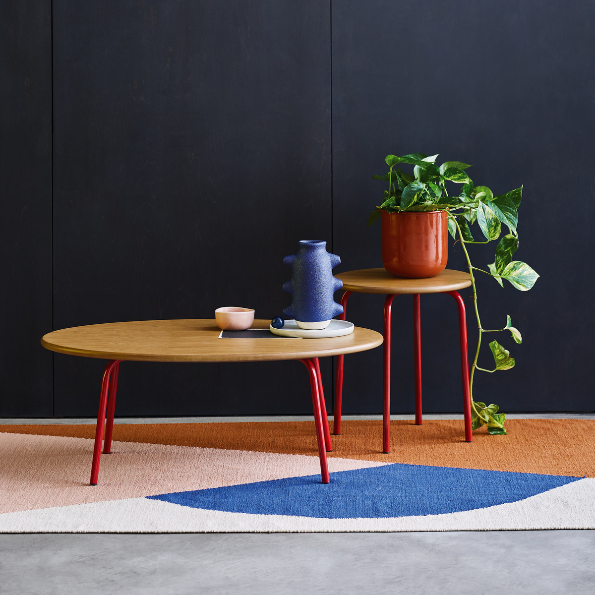 Habitat Kirby Oak And Red Gloss Metal Leg Side Table – image 3