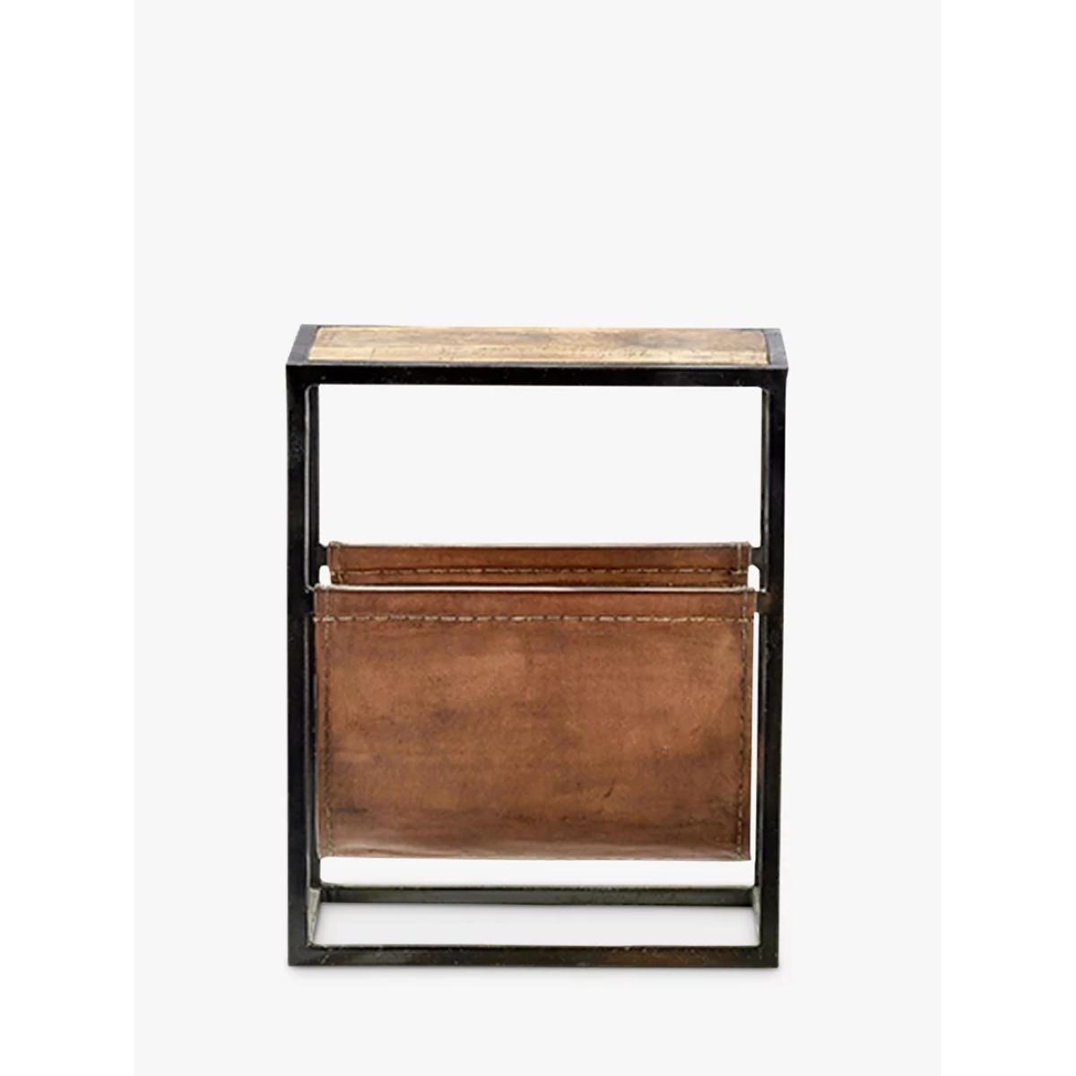 Nkuku Alera Mango Wood & Leather Magazine Rack Side Table, Natural – image 2
