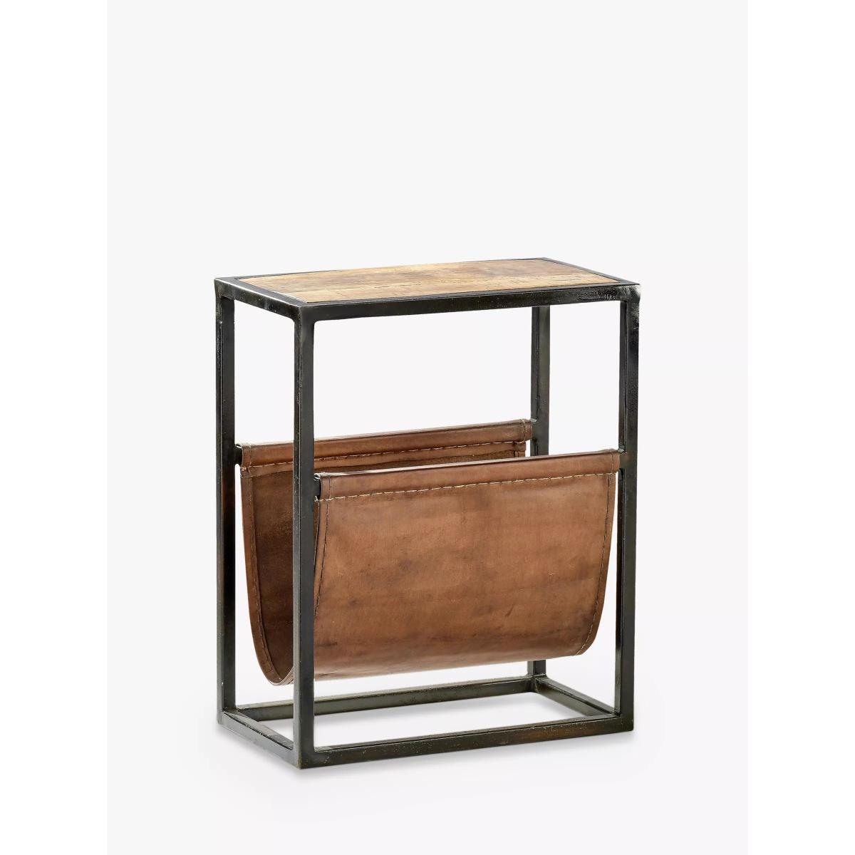 Nkuku Alera Mango Wood & Leather Magazine Rack Side Table, Natural – image 3
