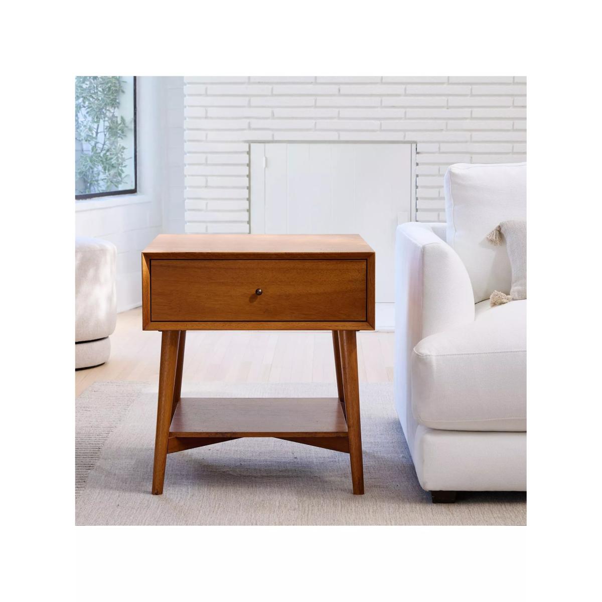 west elm Mid-Century Wood Side Table, Natural – image 2