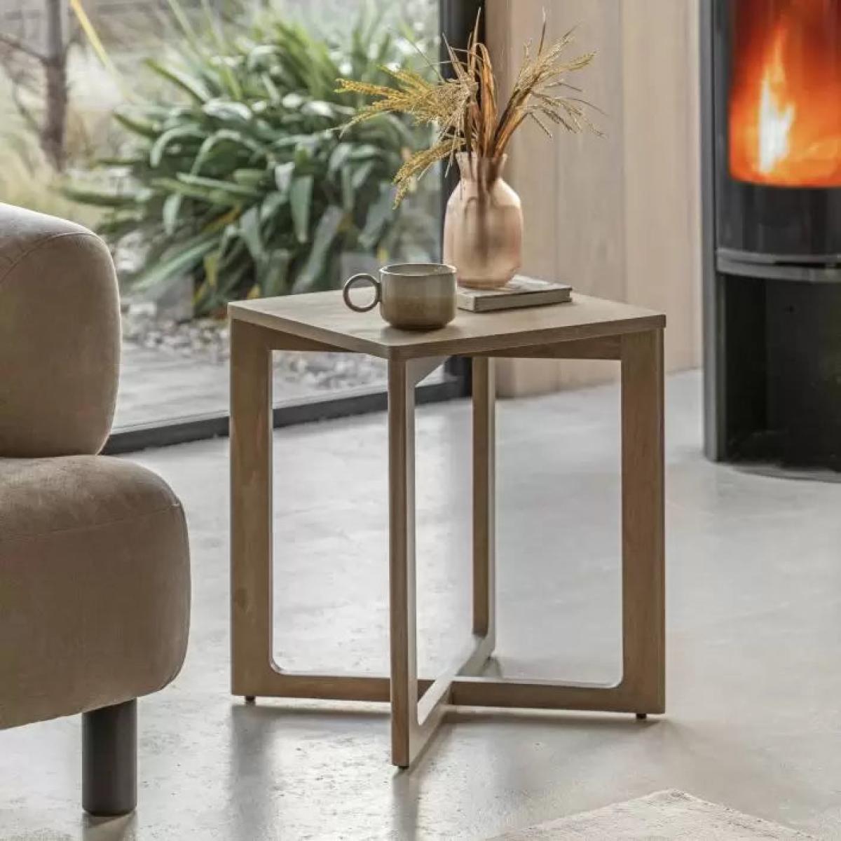 Panelled Rubber Wood Side Table - Smoked – image 1