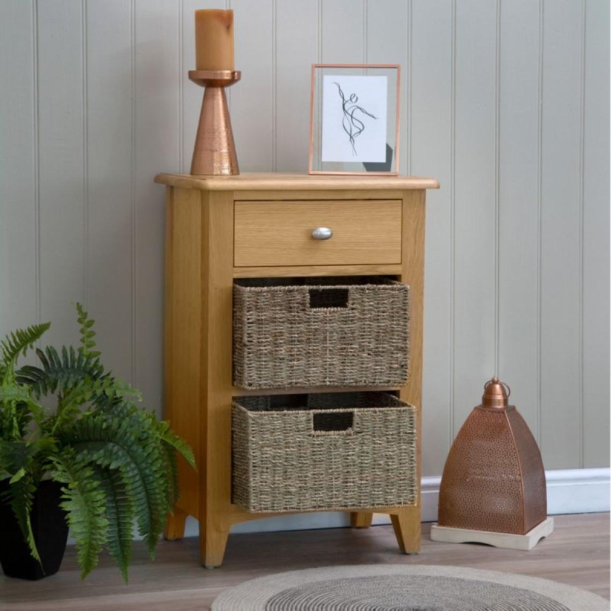 Galister Oak 1 Drawer 2 Basket Unit - Light Oak – image 1