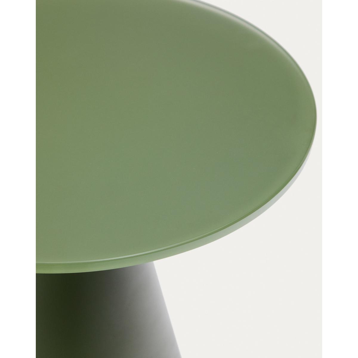 Wilshire side table with frosted tempered glass and matt green painted steel finish Ø30cm – image 5