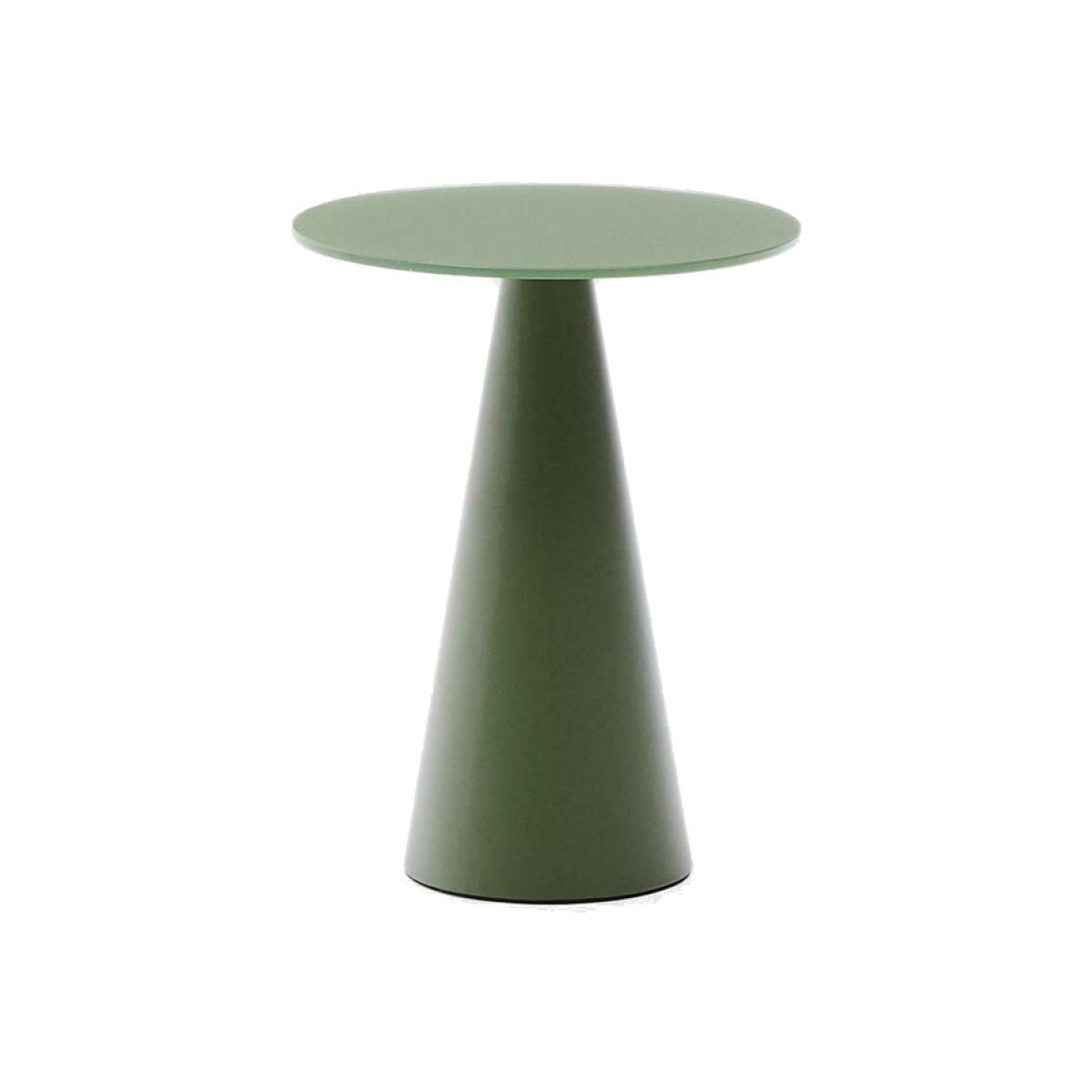 Wilshire side table with frosted tempered glass and matt green painted steel finish Ø30cm – image 1