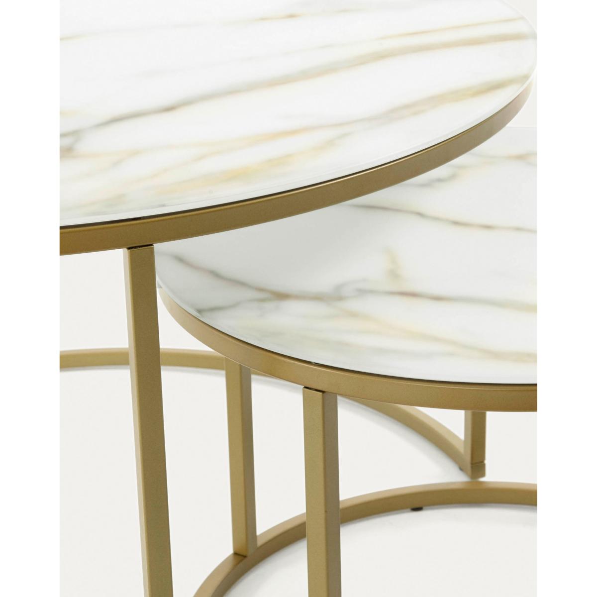 Set of 2 Leonor glass side tables in white and golden steel structure Ø 80 cm / Ø 50 cm – image 2