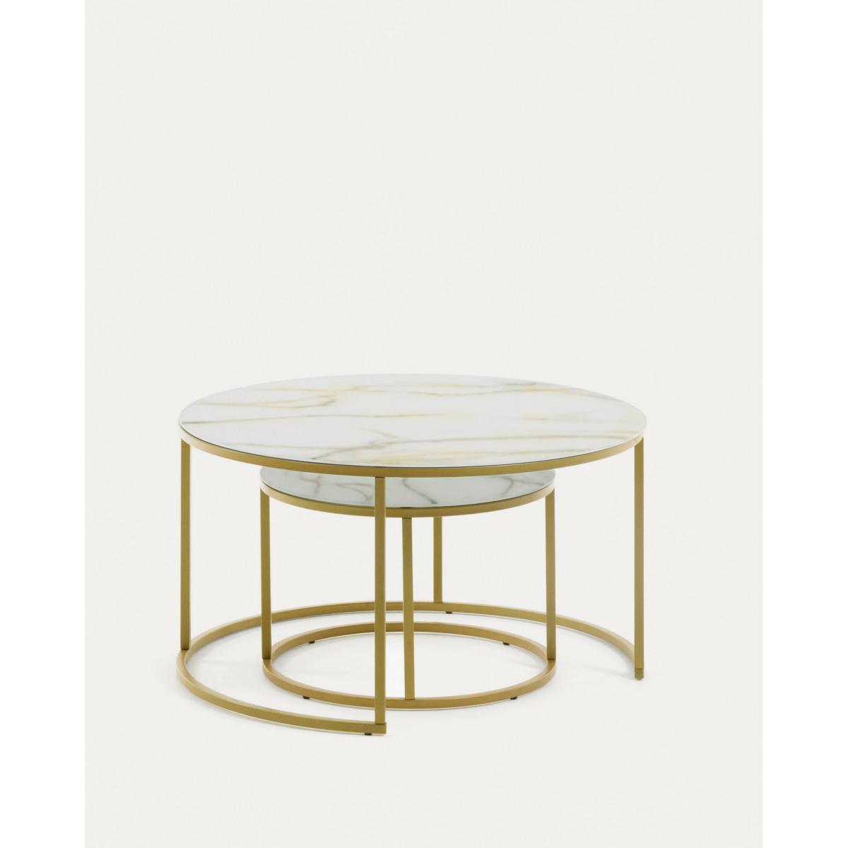 Set of 2 Leonor glass side tables in white and golden steel structure Ø 80 cm / Ø 50 cm – image 3