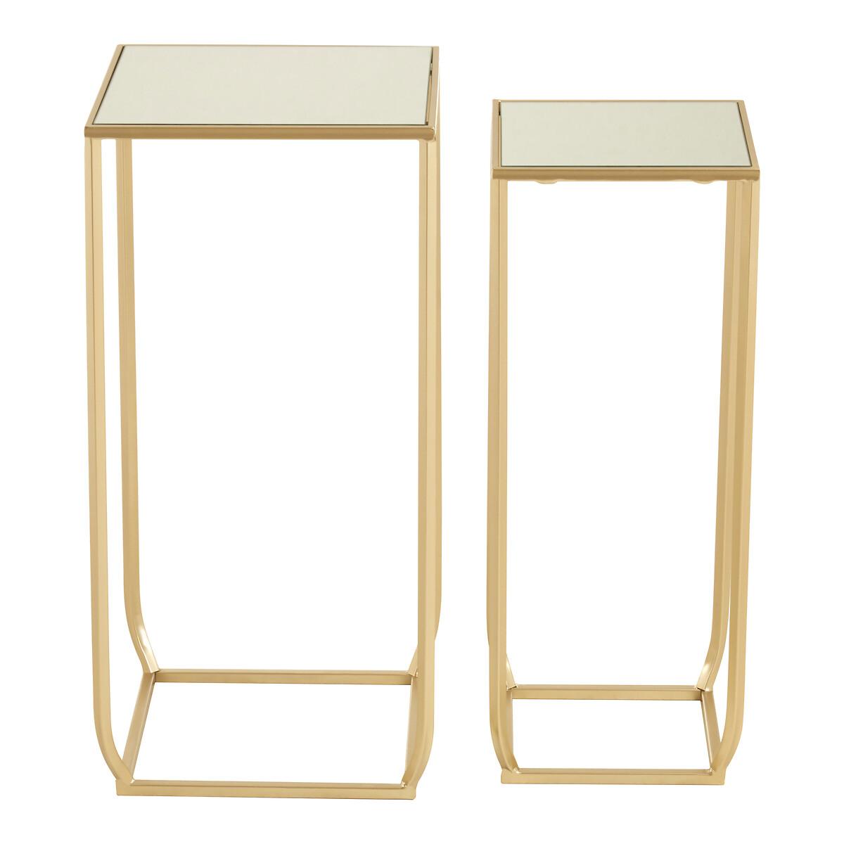 Set of 2 Mirrored Top Side Tables in Champagne Finish – image 2