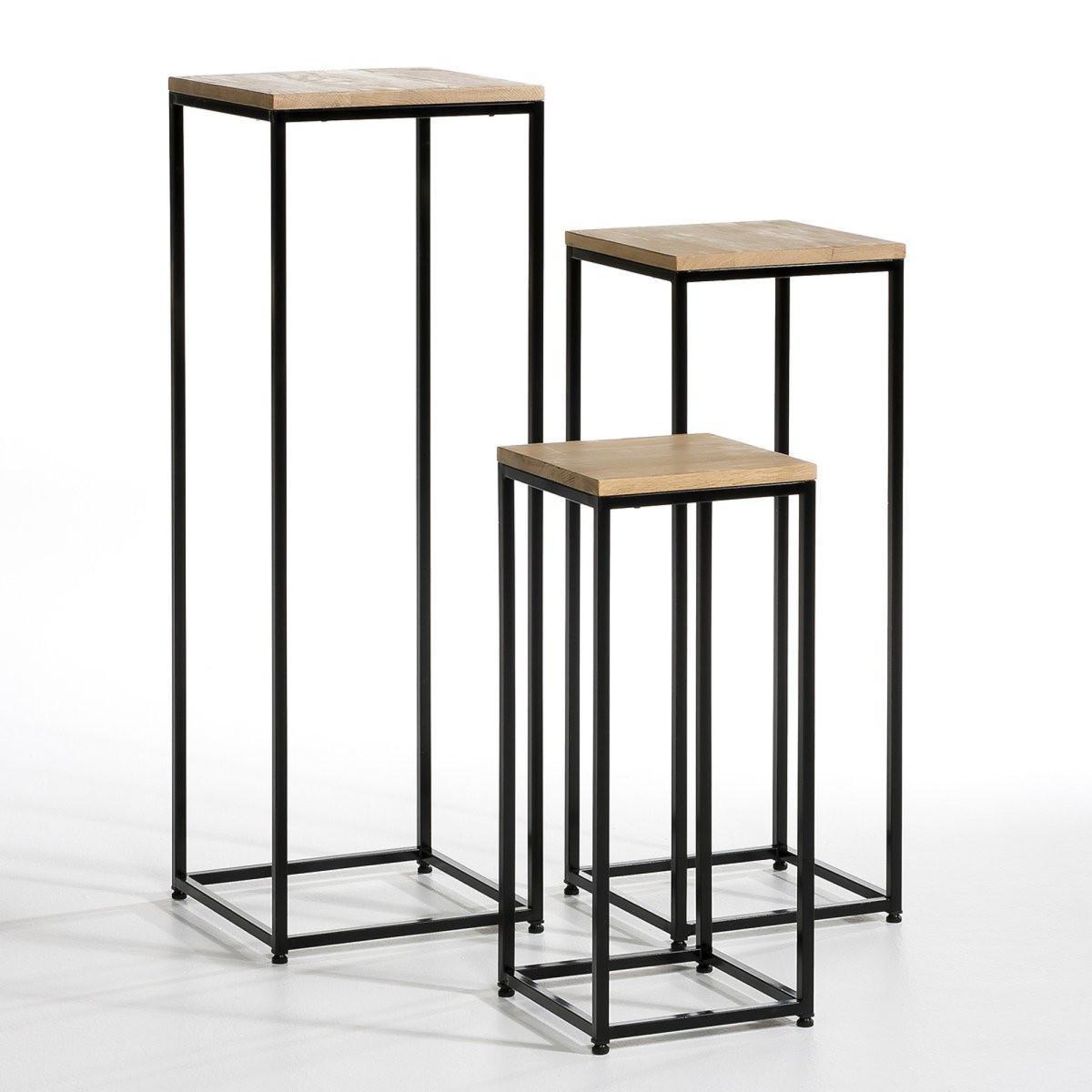 Gisel Set of 3 Contemporary Side Tables in Oak & Metal – image 4