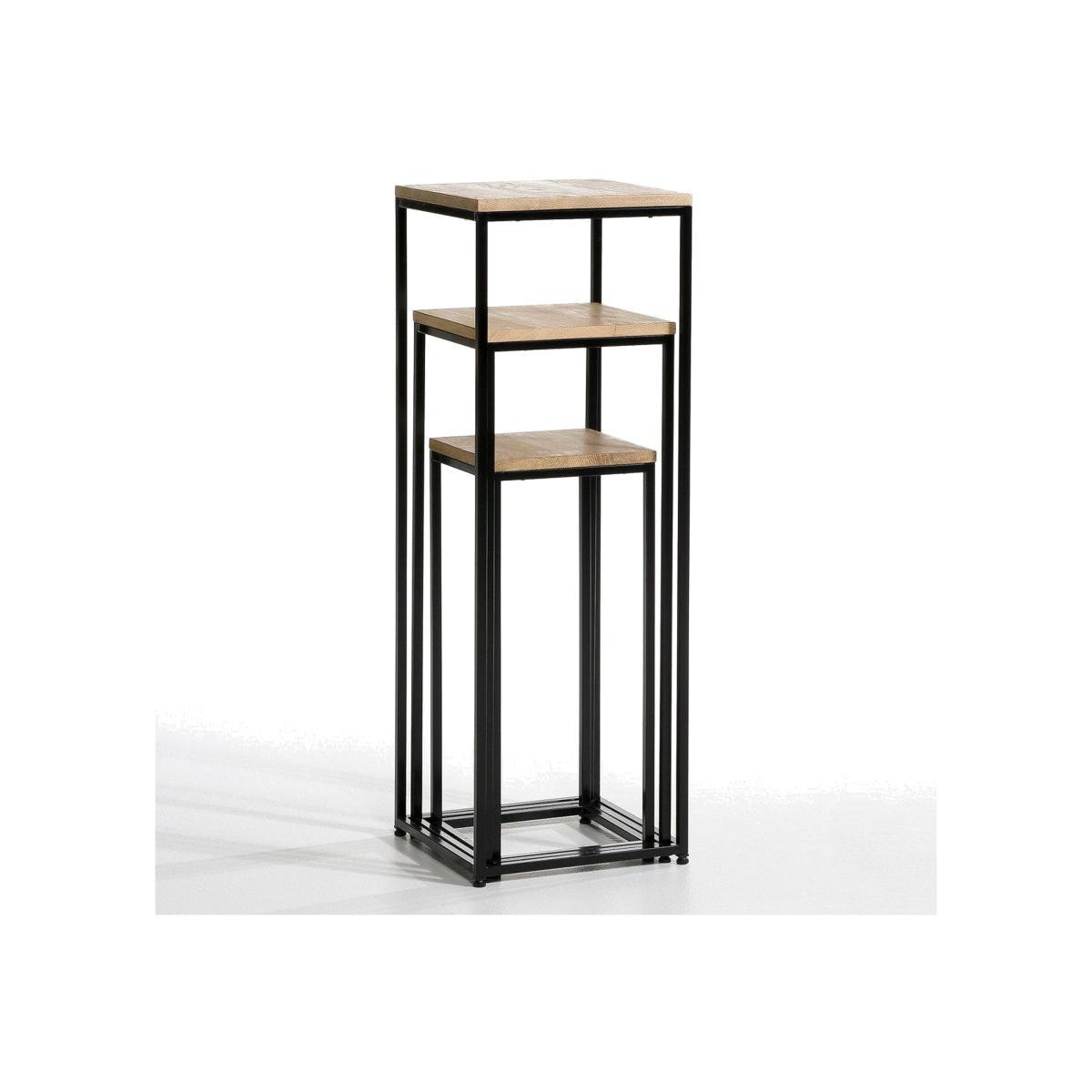 Gisel Set of 3 Contemporary Side Tables in Oak & Metal – image 1