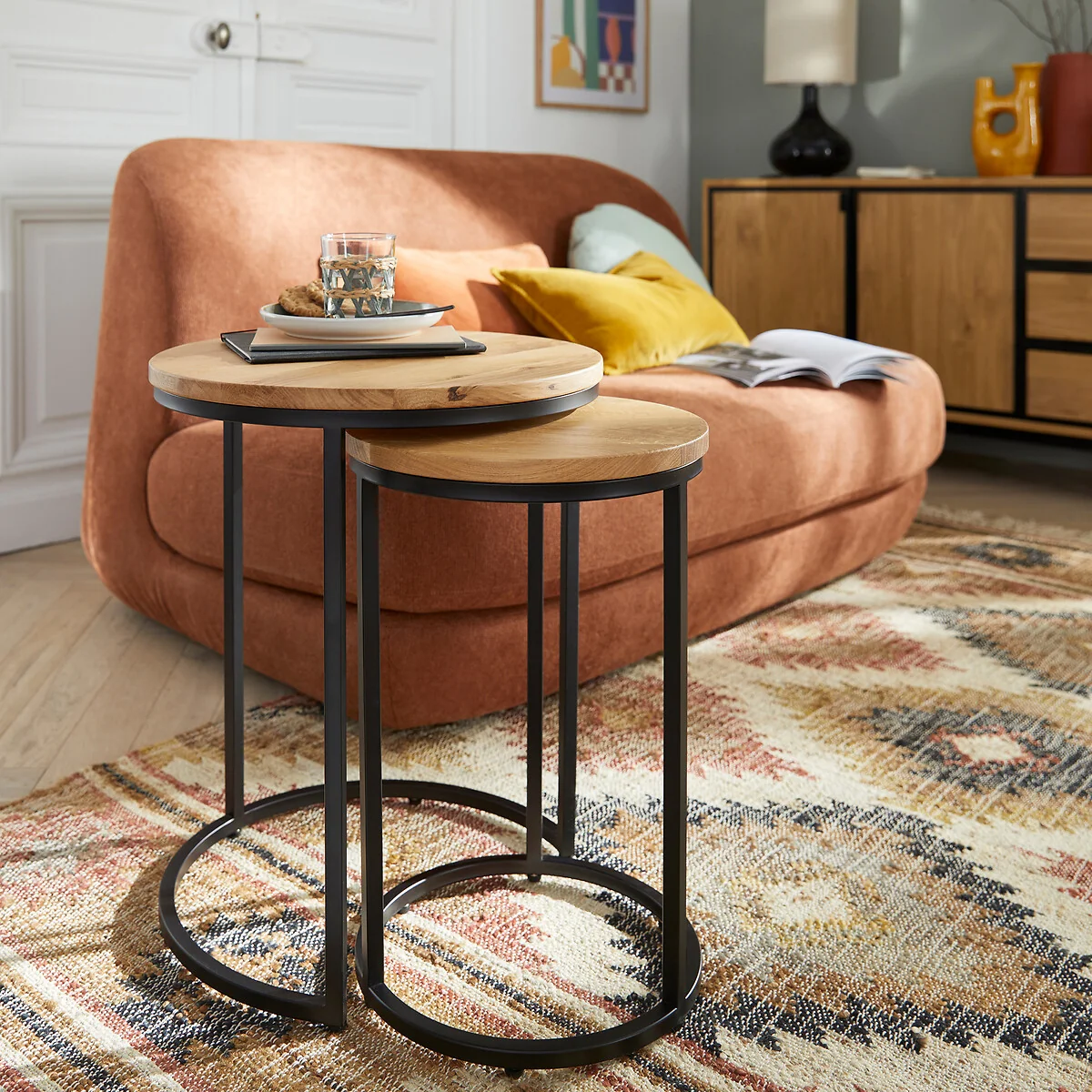 Set of 2 Vova Side Tables in Oak and Steel – image 2