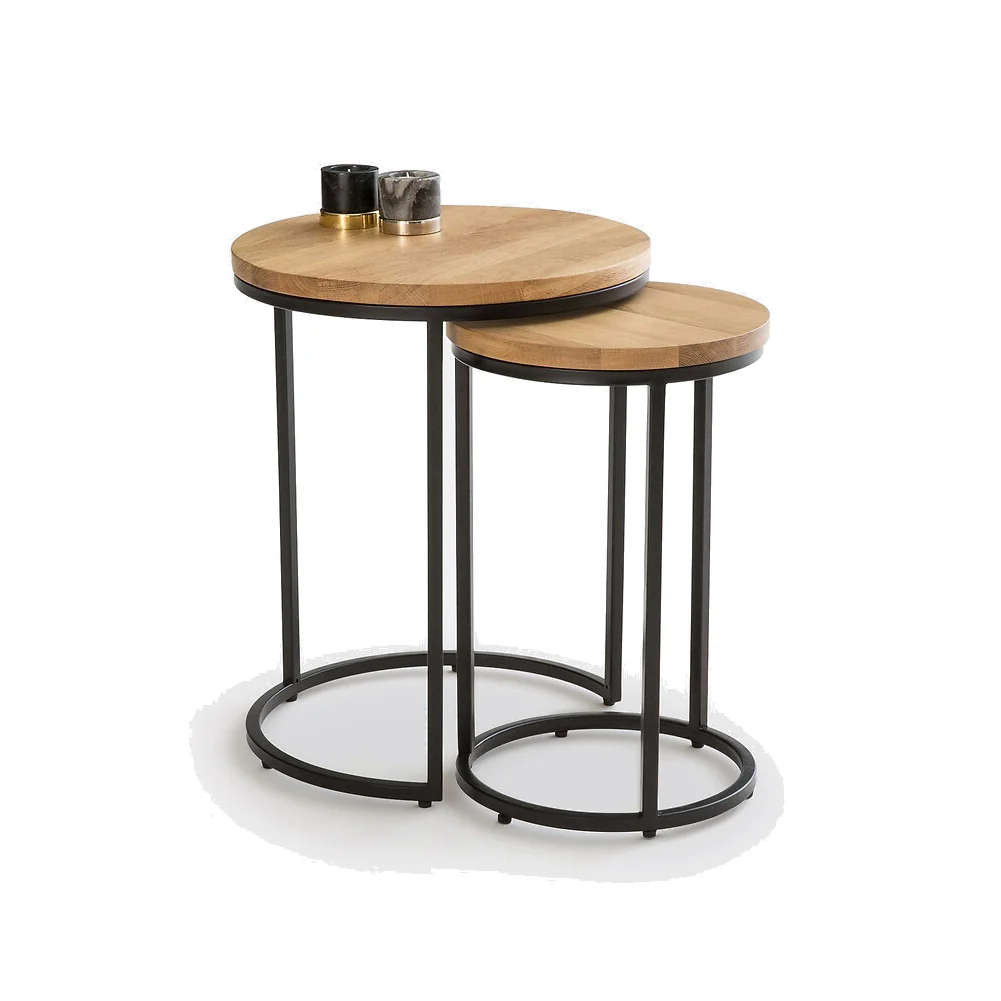 Set of 2 Vova Side Tables in Oak and Steel – image 1