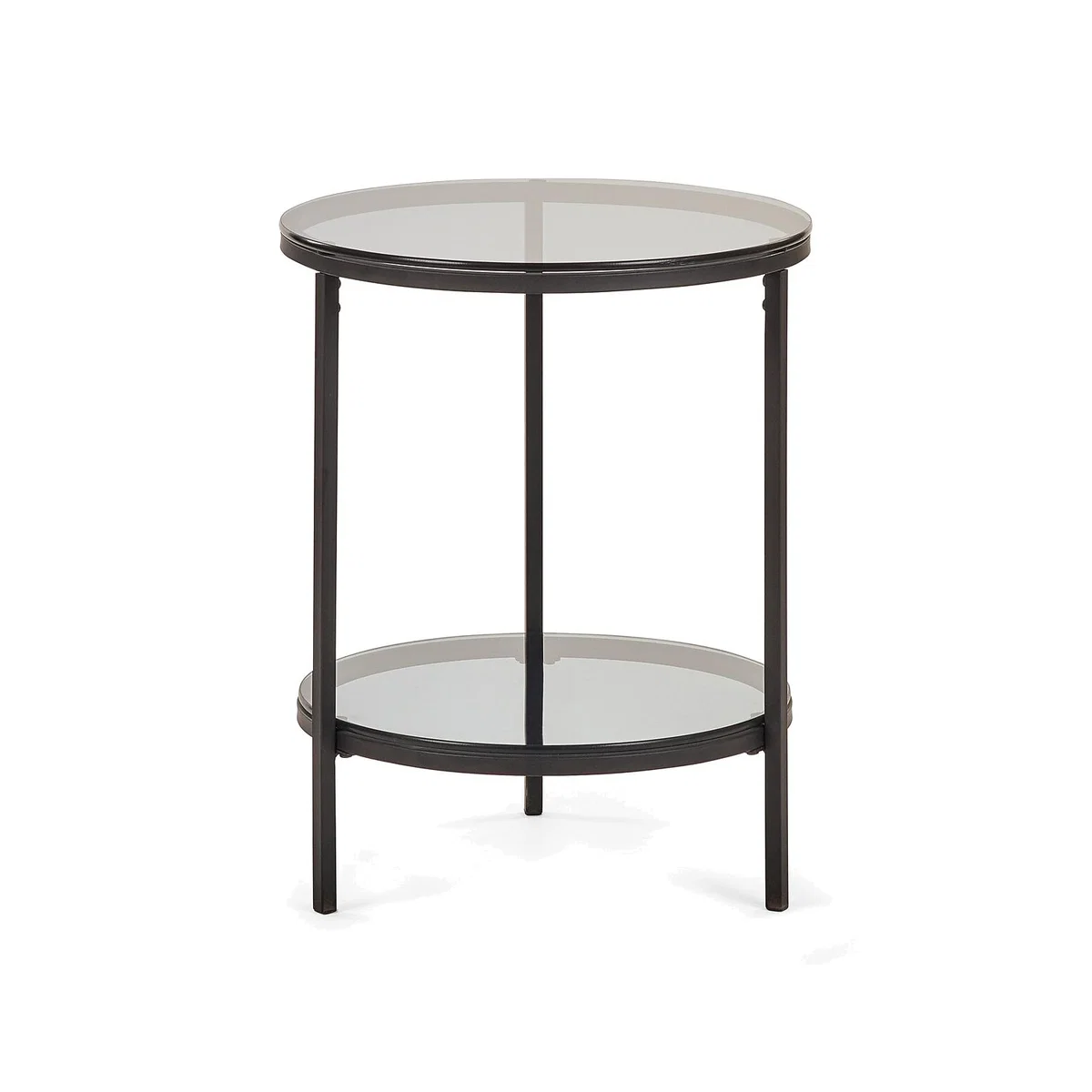 Dallas Smoked Glass Round Side Table with Shelf – image 1