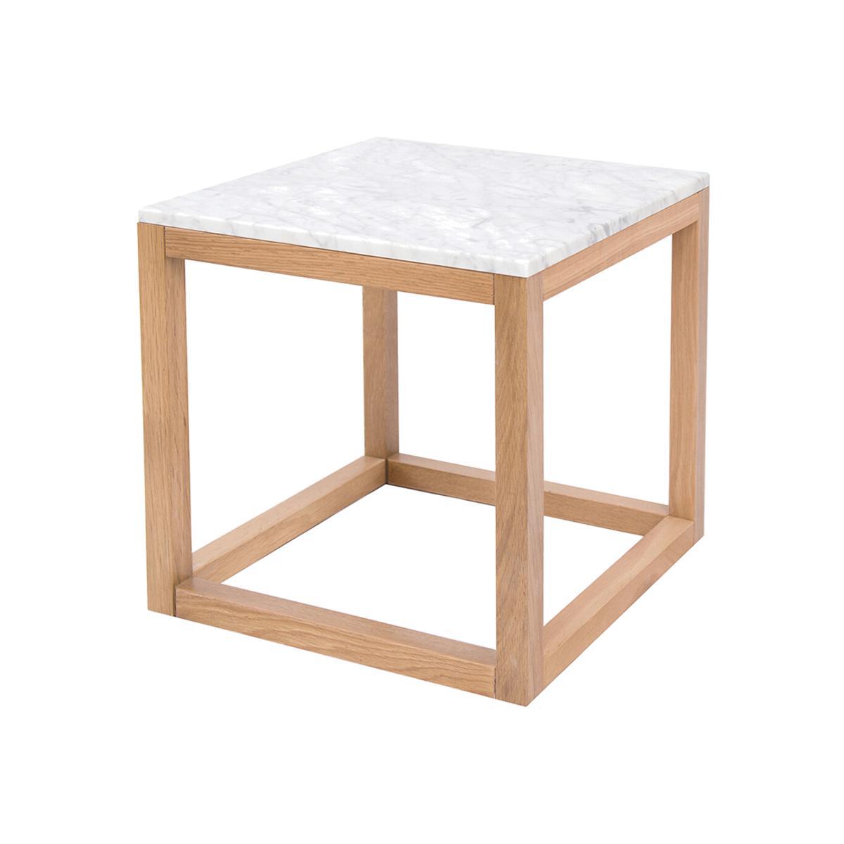 Oak End Table with White Marble Top