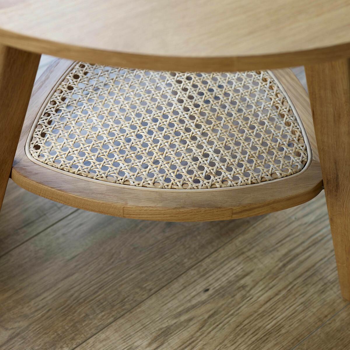 Vita Oak & Rattan Triangular Side Table with Shelf – image 2
