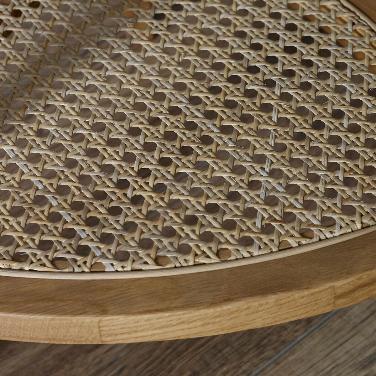 Vita Oak & Rattan Triangular Side Table with Shelf – image 4