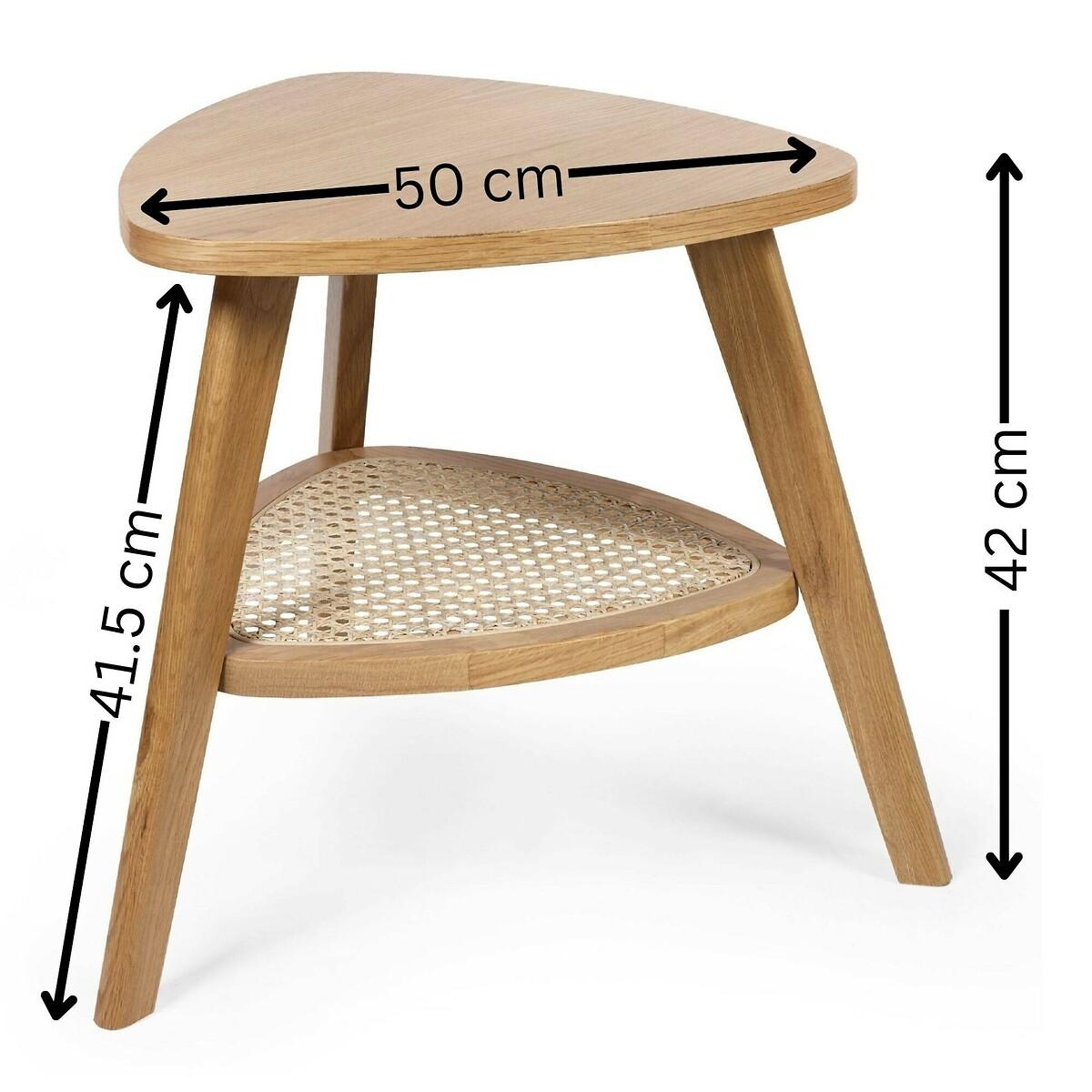 Vita Oak & Rattan Triangular Side Table with Shelf – image 9