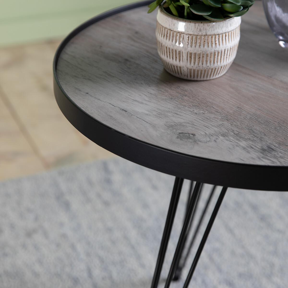 Tamluk Iron and Oak Effect Side Table with Hairpin Legs – image 2