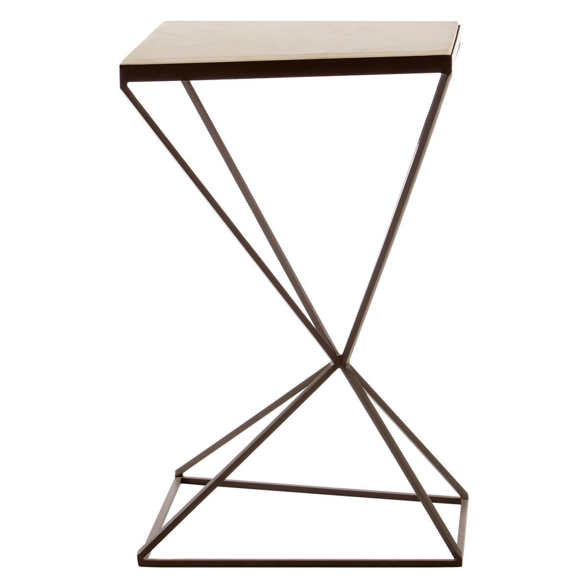 Trapezoid Frame Side Table with Marble Top and Matte Black Legs – image 3