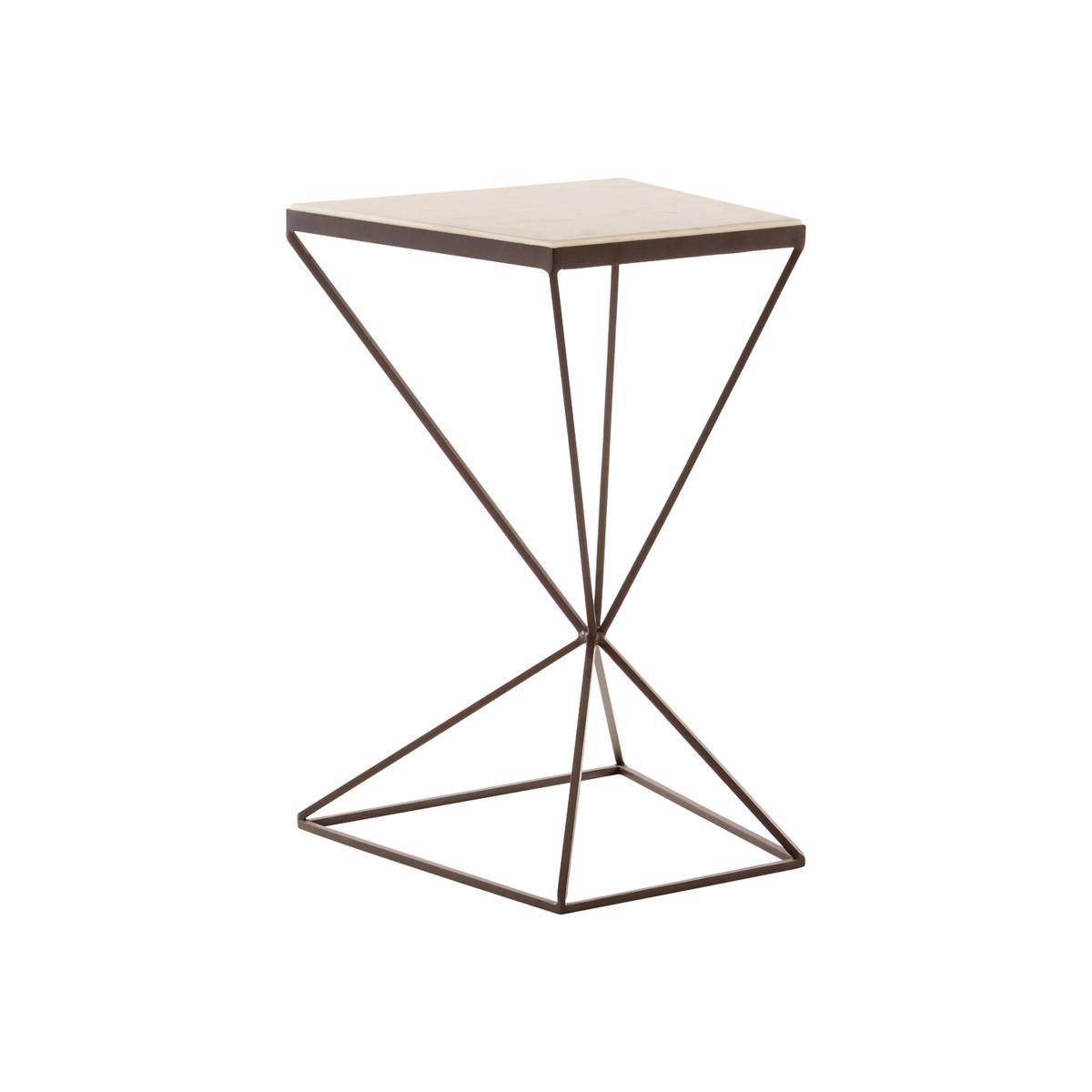 Trapezoid Frame Side Table with Marble Top and Matte Black Legs – image 1