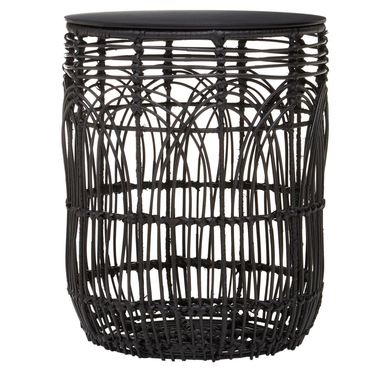 Intricate Rattan Drum Side Table – image 2