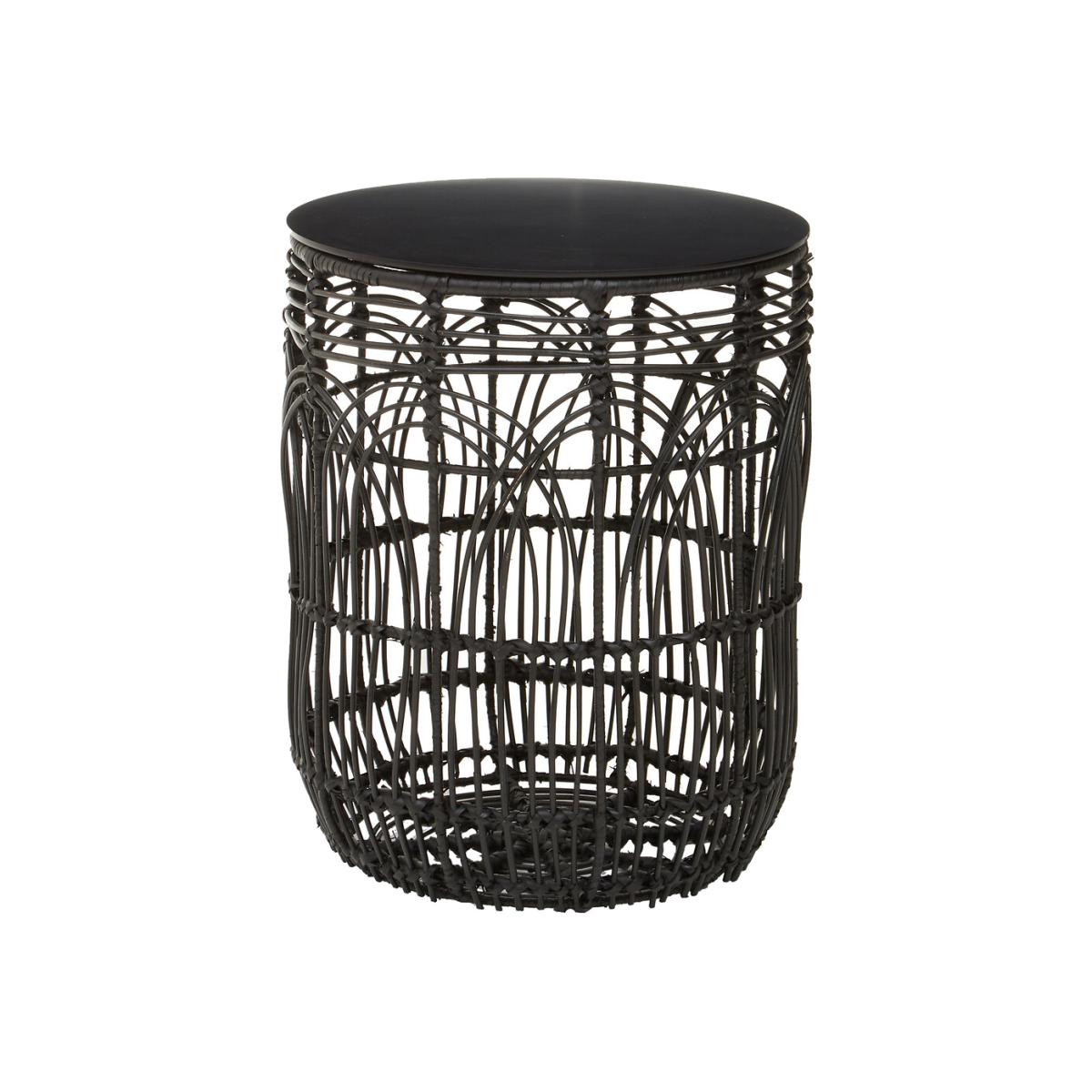 Intricate Rattan Drum Side Table – image 1
