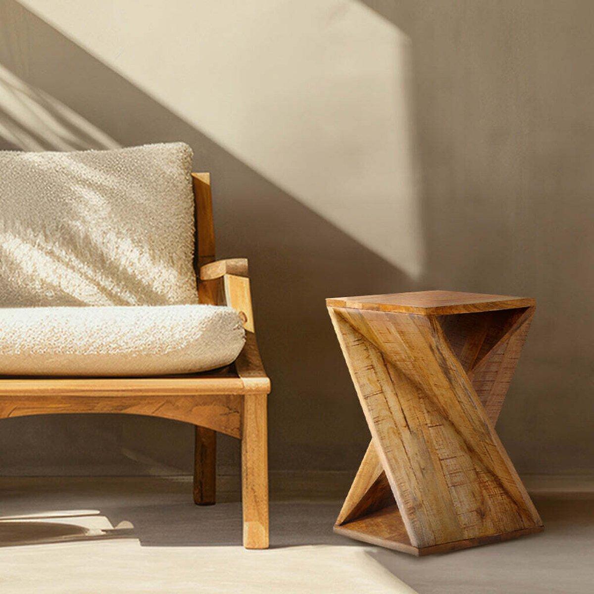Kairo Sculptural Z-Shaped Mango Wood Side Table – image 1
