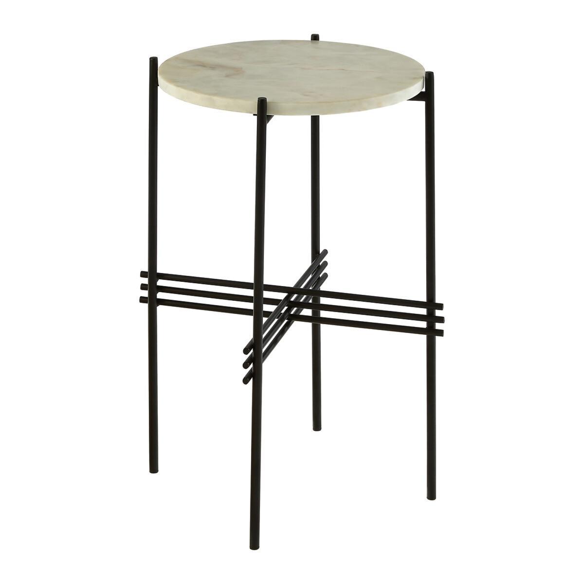 Cross Design Round Side Table with White Marble Top and Black Iron Legs – image 2