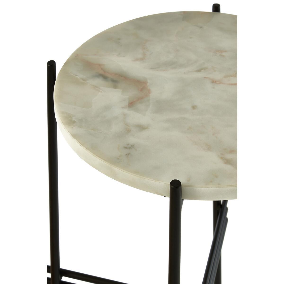 Cross Design Round Side Table with White Marble Top and Black Iron Legs – image 3