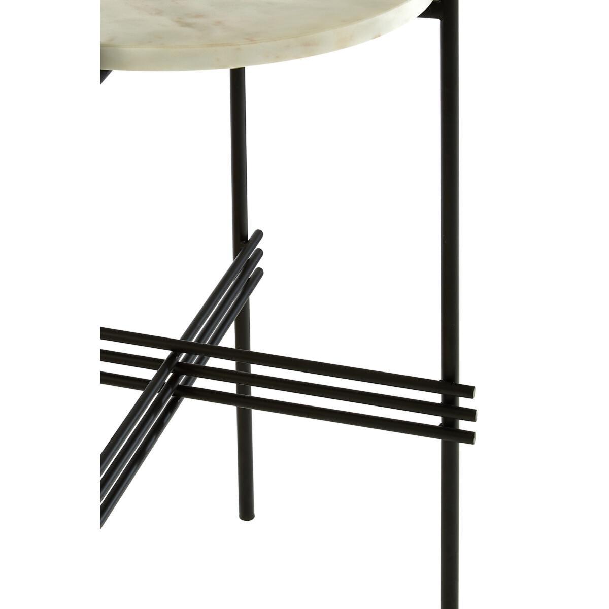 Cross Design Round Side Table with White Marble Top and Black Iron Legs – image 4