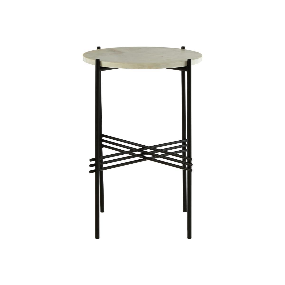 Cross Design Round Side Table with White Marble Top and Black Iron Legs – image 1