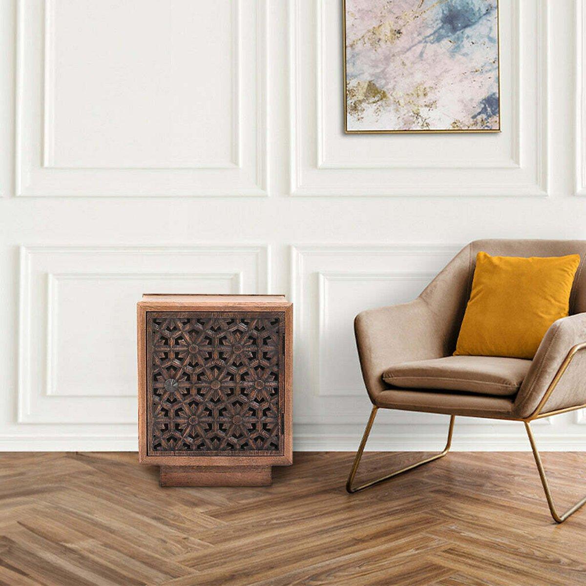 Zayna Carved Fretwork Mango Wood Side Table – image 1