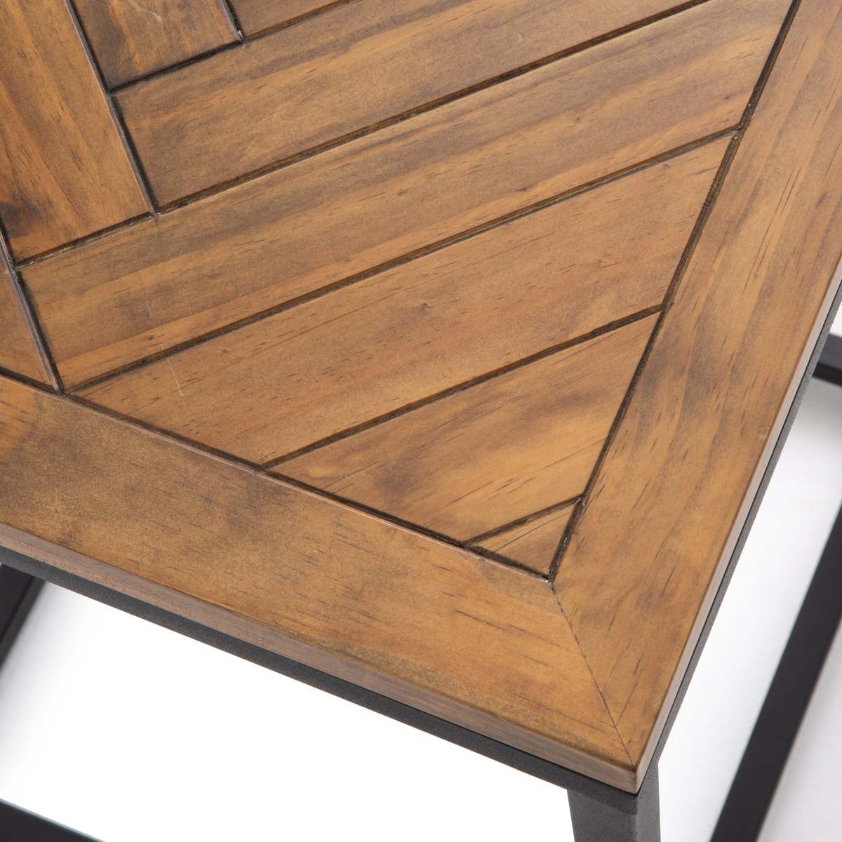 Nottingham Side Table In Metal & Pine Herringbone Parquet – image 4