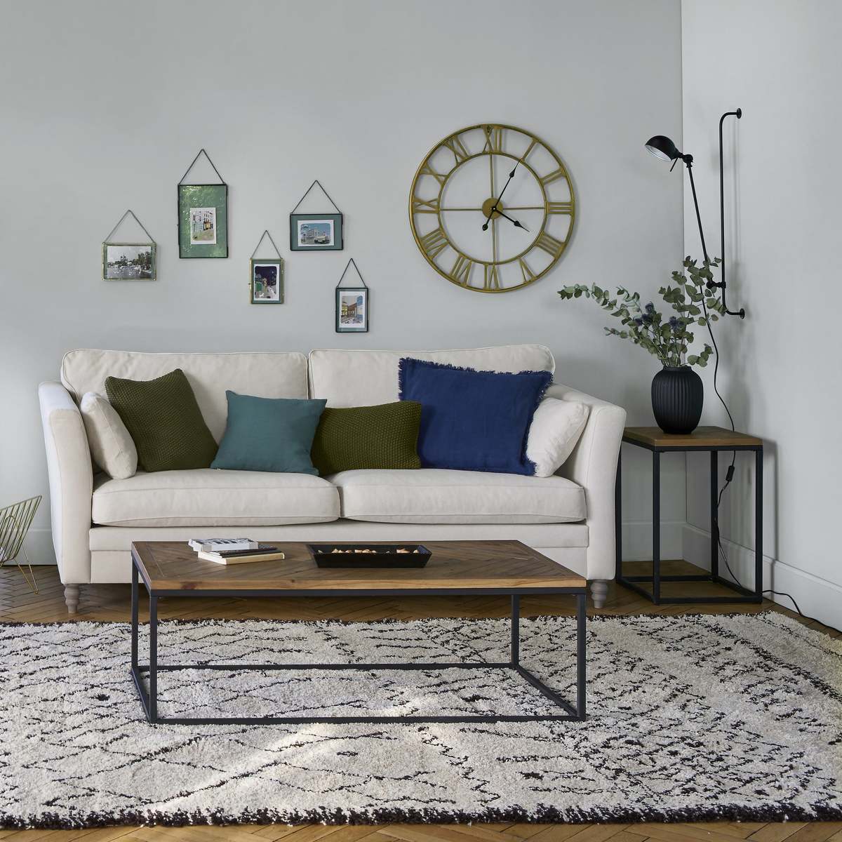 Nottingham Side Table In Metal & Pine Herringbone Parquet – image 6