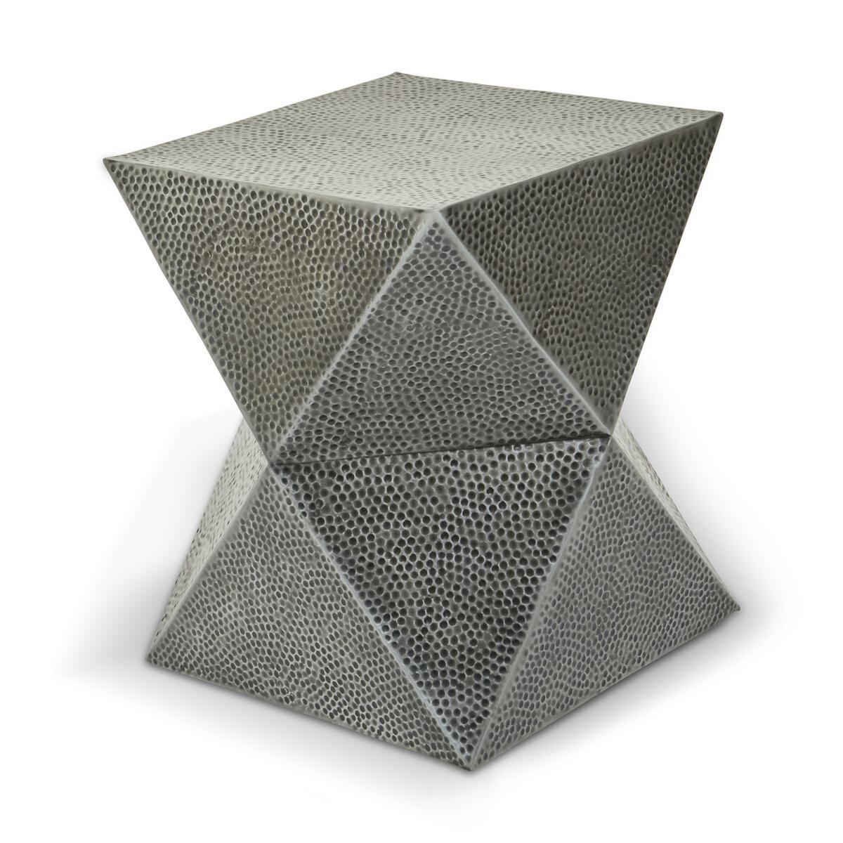 Faceted Drum Style Side Table in Antique Zinc Effect – image 2