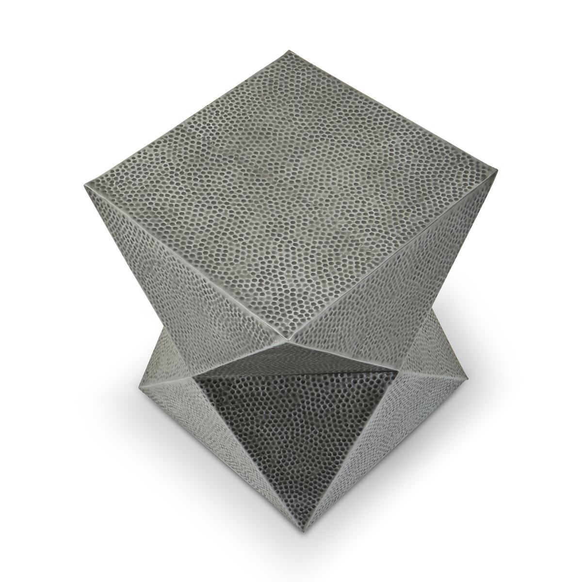 Faceted Drum Style Side Table in Antique Zinc Effect – image 3