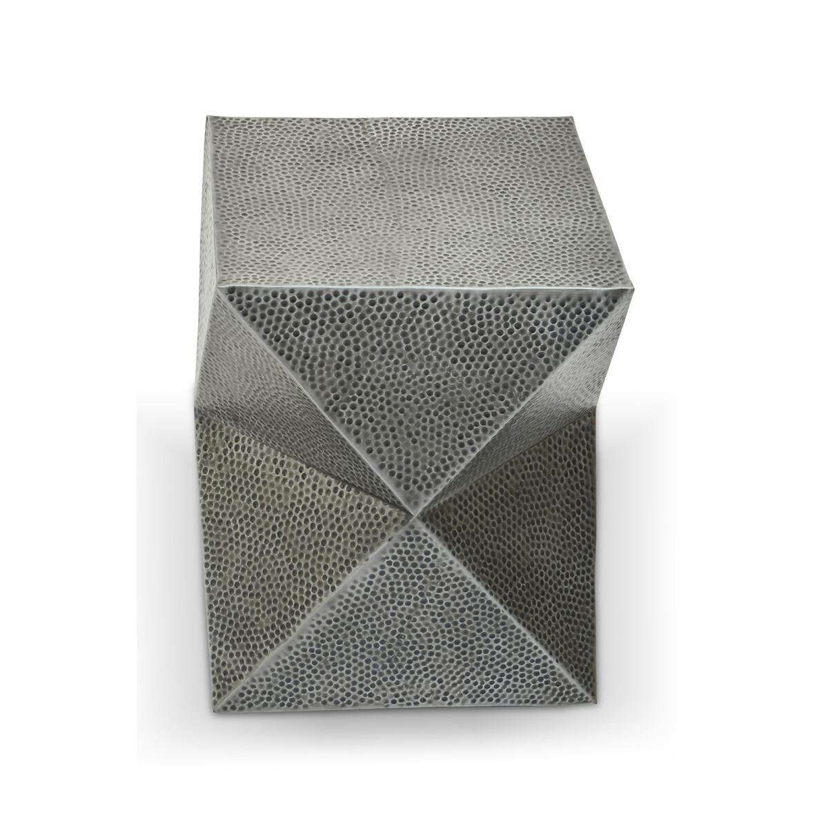 Faceted Drum Style Side Table in Antique Zinc Effect – image 4