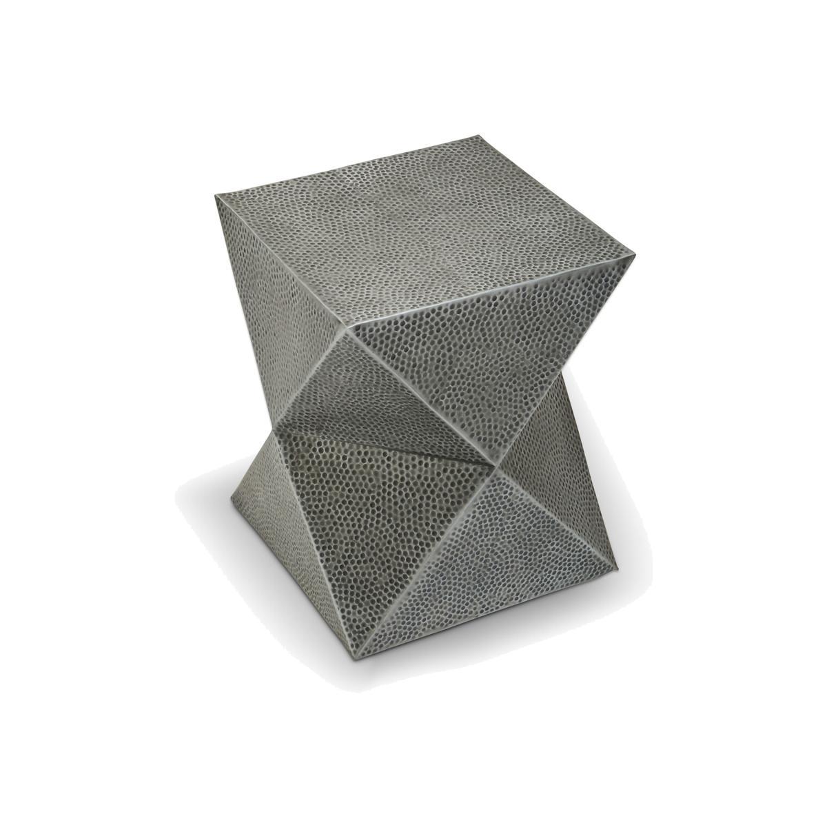 Faceted Drum Style Side Table in Antique Zinc Effect – image 1