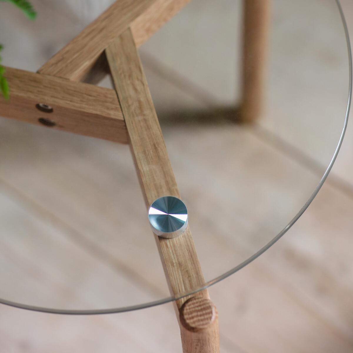 Tinsukia Oak and Glass Round Side Table – image 2