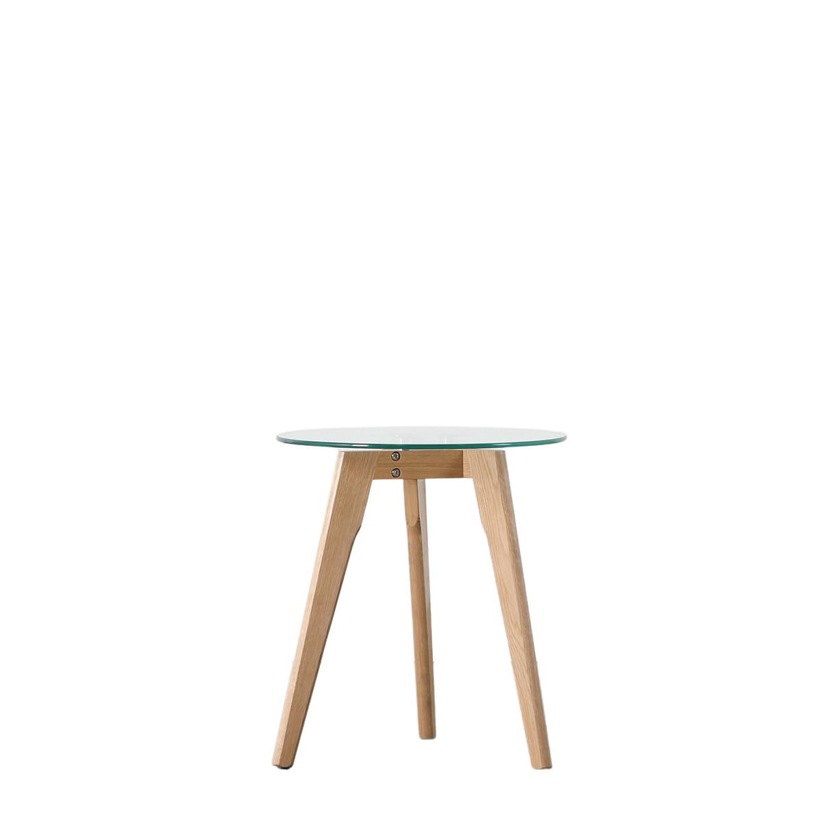 Tinsukia Oak and Glass Round Side Table – image 3