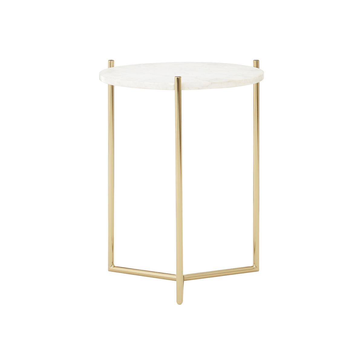 Round Side Table in White Marble with Gold Finish Frame