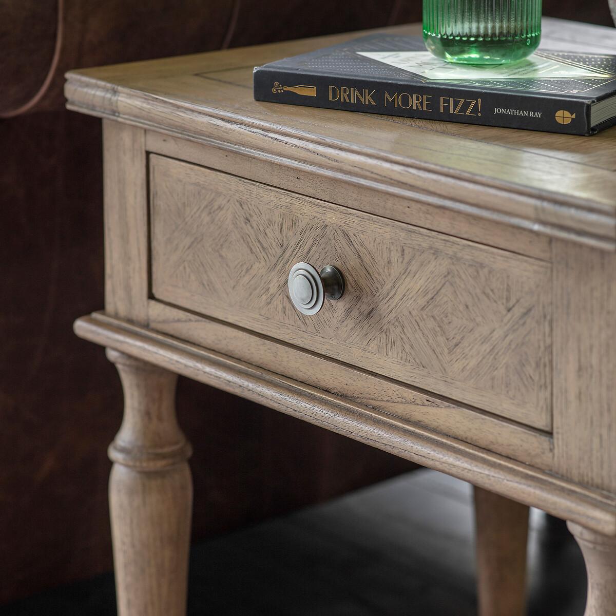 Nashik 1 Drawer Ash Wood Parquet Side Table – image 2