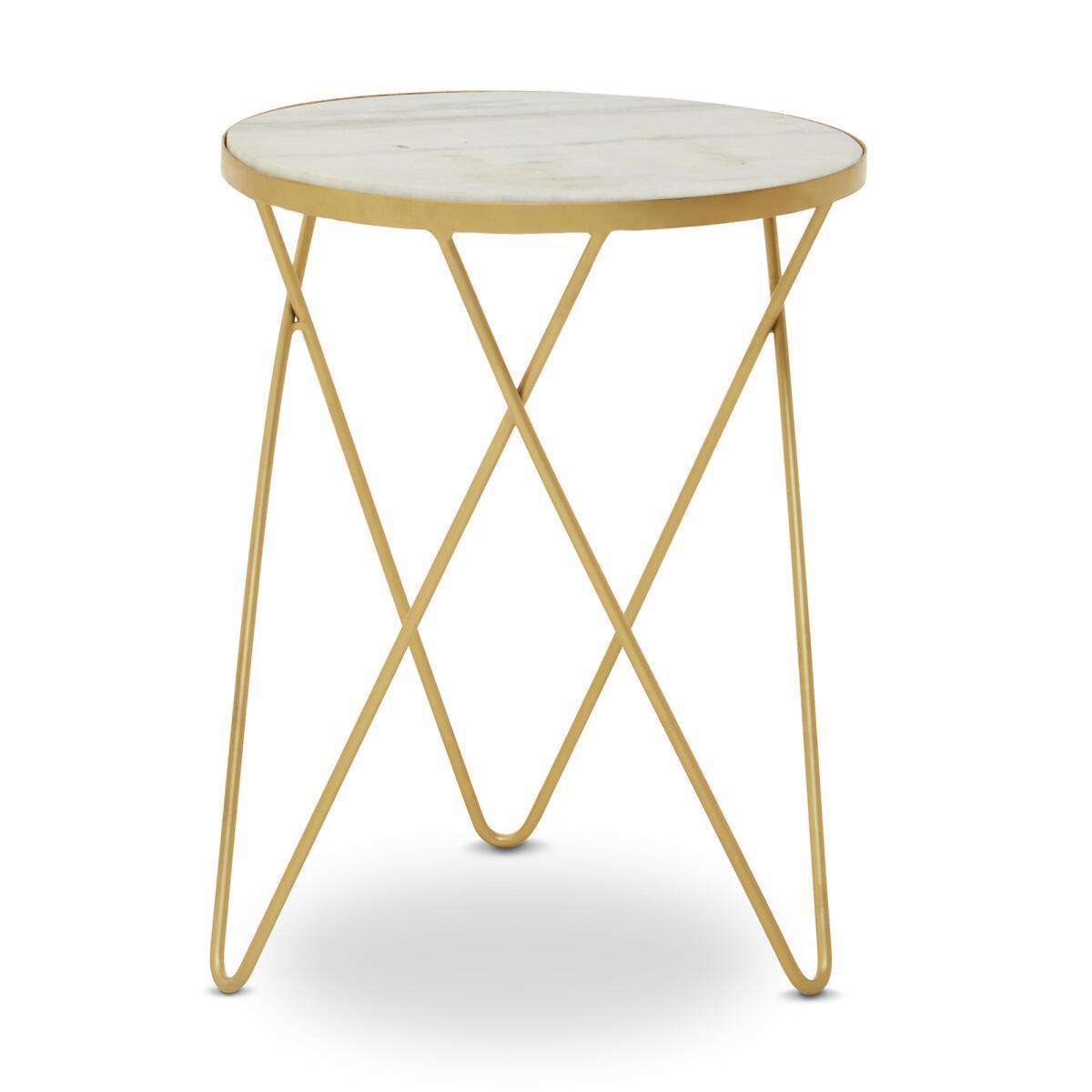 Round Side Table with Gold Metal Hairpin Legs and White Marble Top – image 2