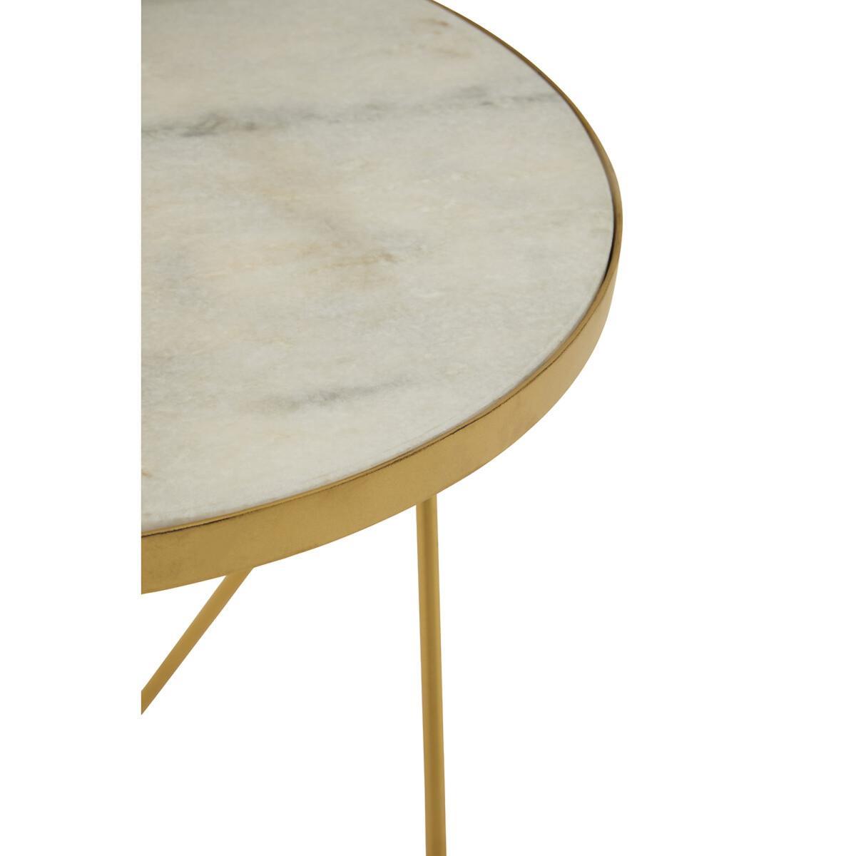 Round Side Table with Gold Metal Hairpin Legs and White Marble Top – image 5