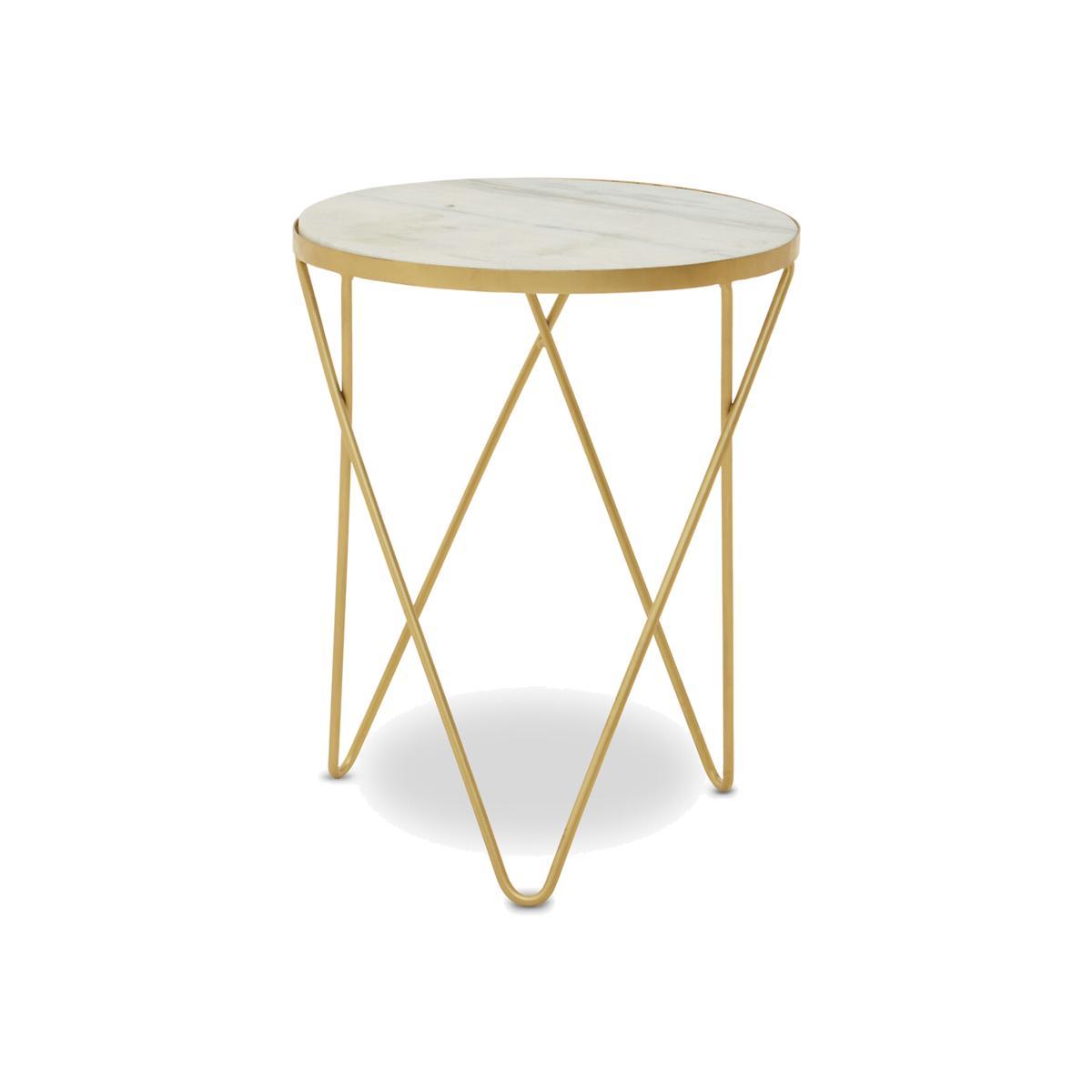 Round Side Table with Gold Metal Hairpin Legs and White Marble Top – image 1