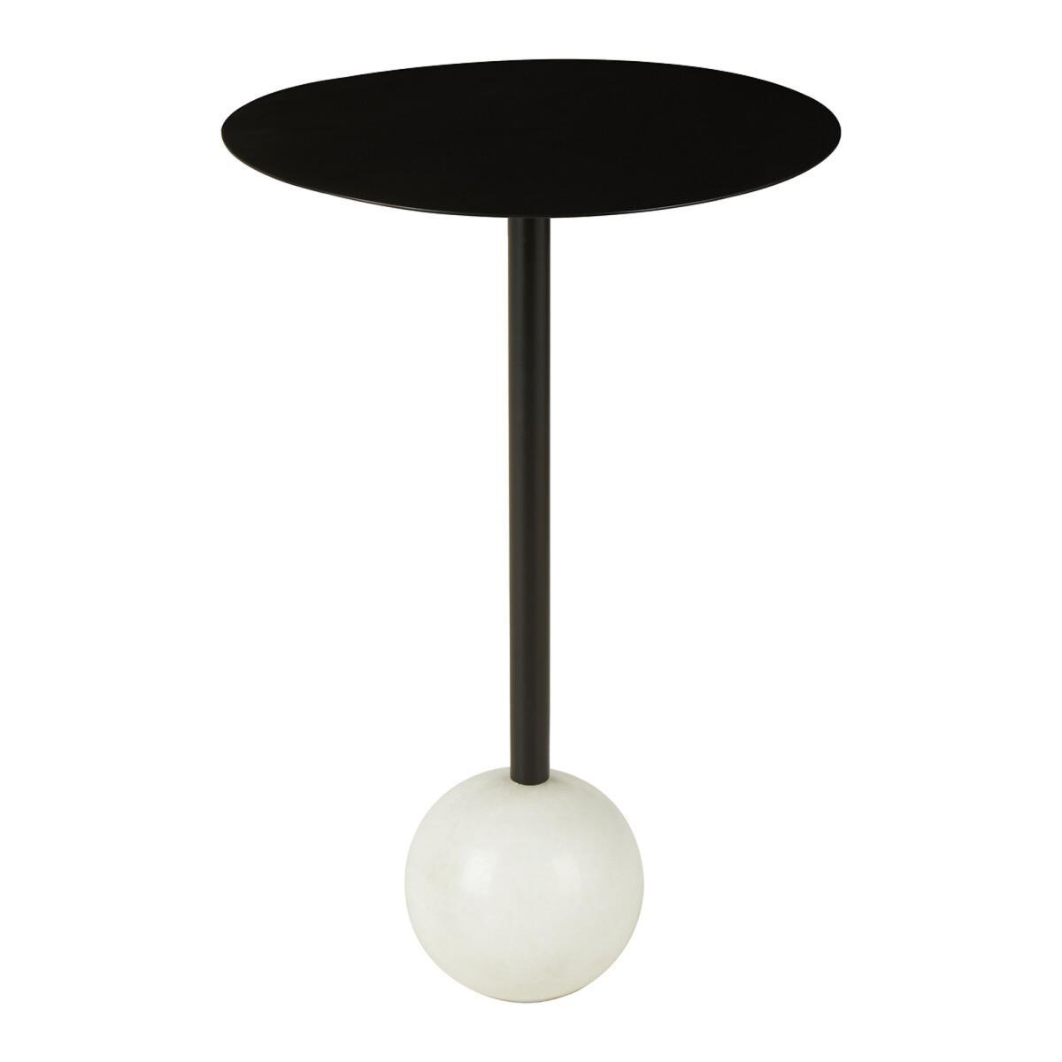 Marble Globe Pedastal Side Table with Black Metal Top – image 2