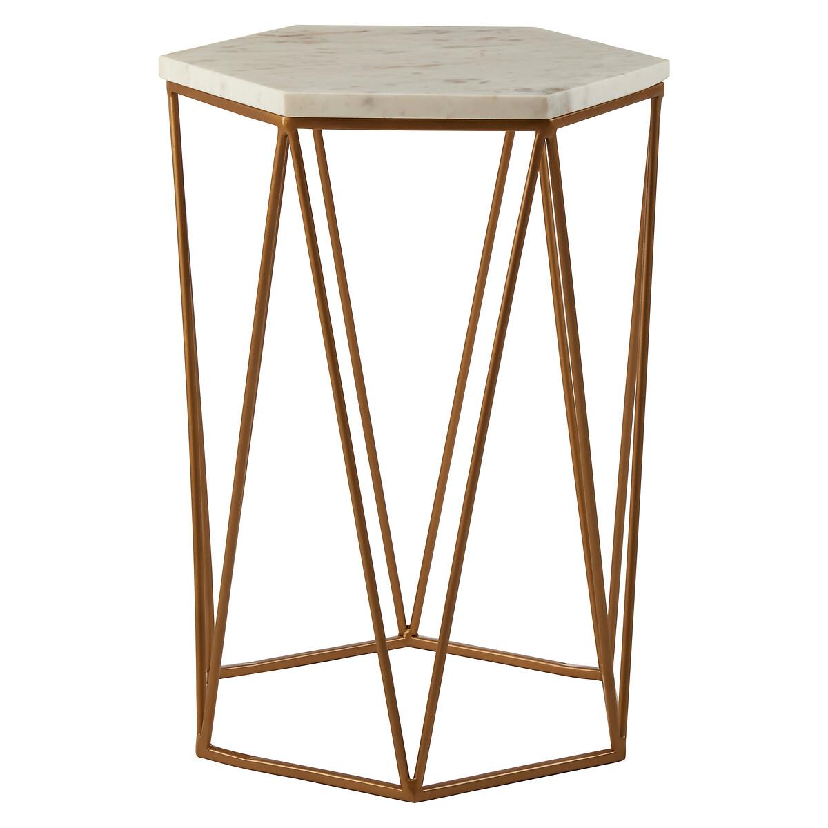 Hexagonal Side Table in White Marble with Gold Finish Iron – image 2