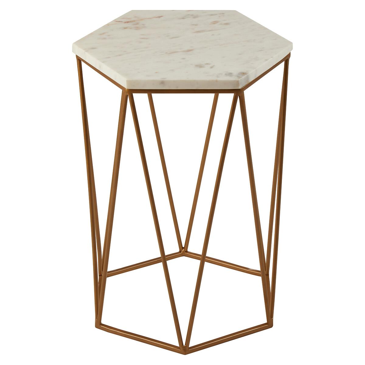 Hexagonal Side Table in White Marble with Gold Finish Iron – image 3