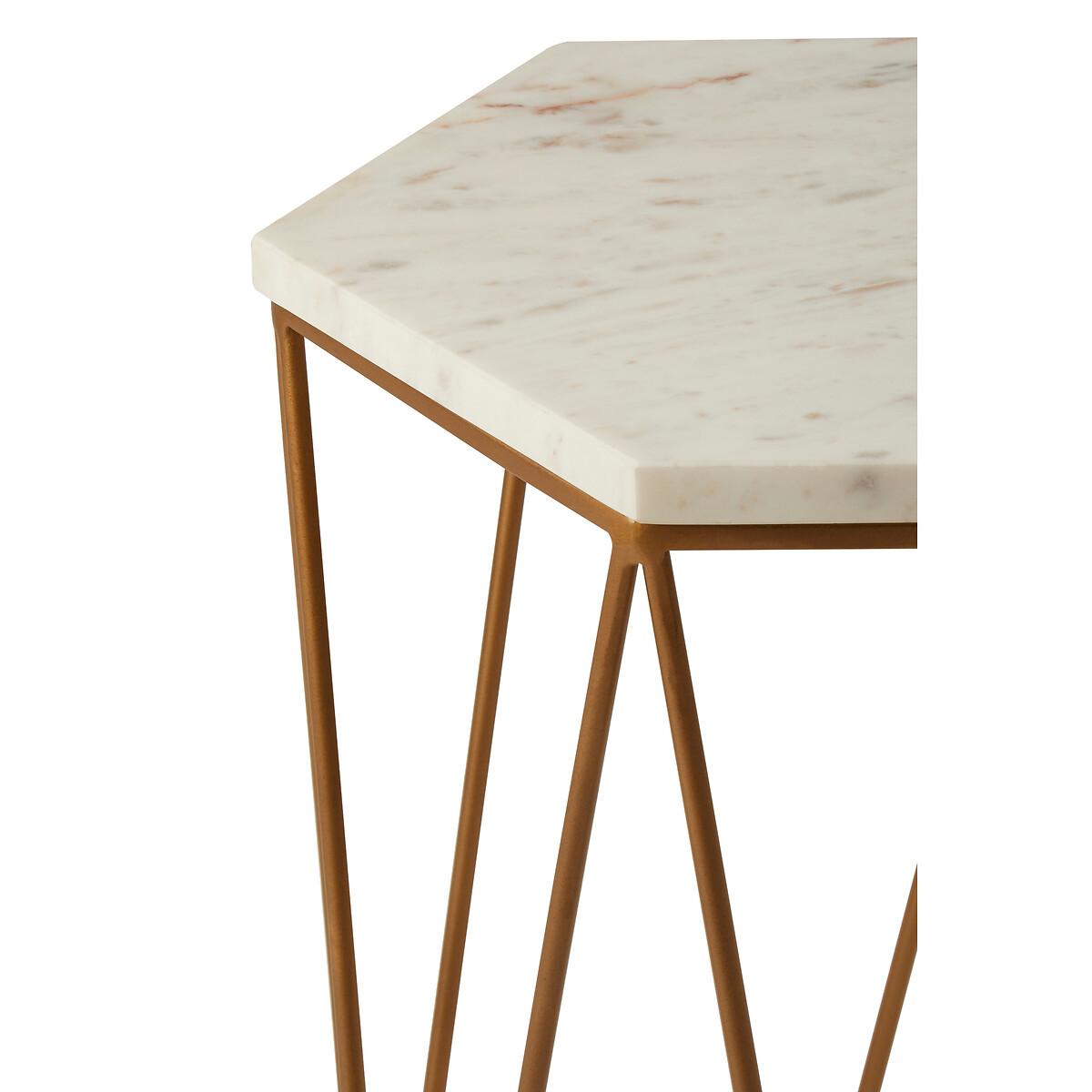 Hexagonal Side Table in White Marble with Gold Finish Iron – image 4