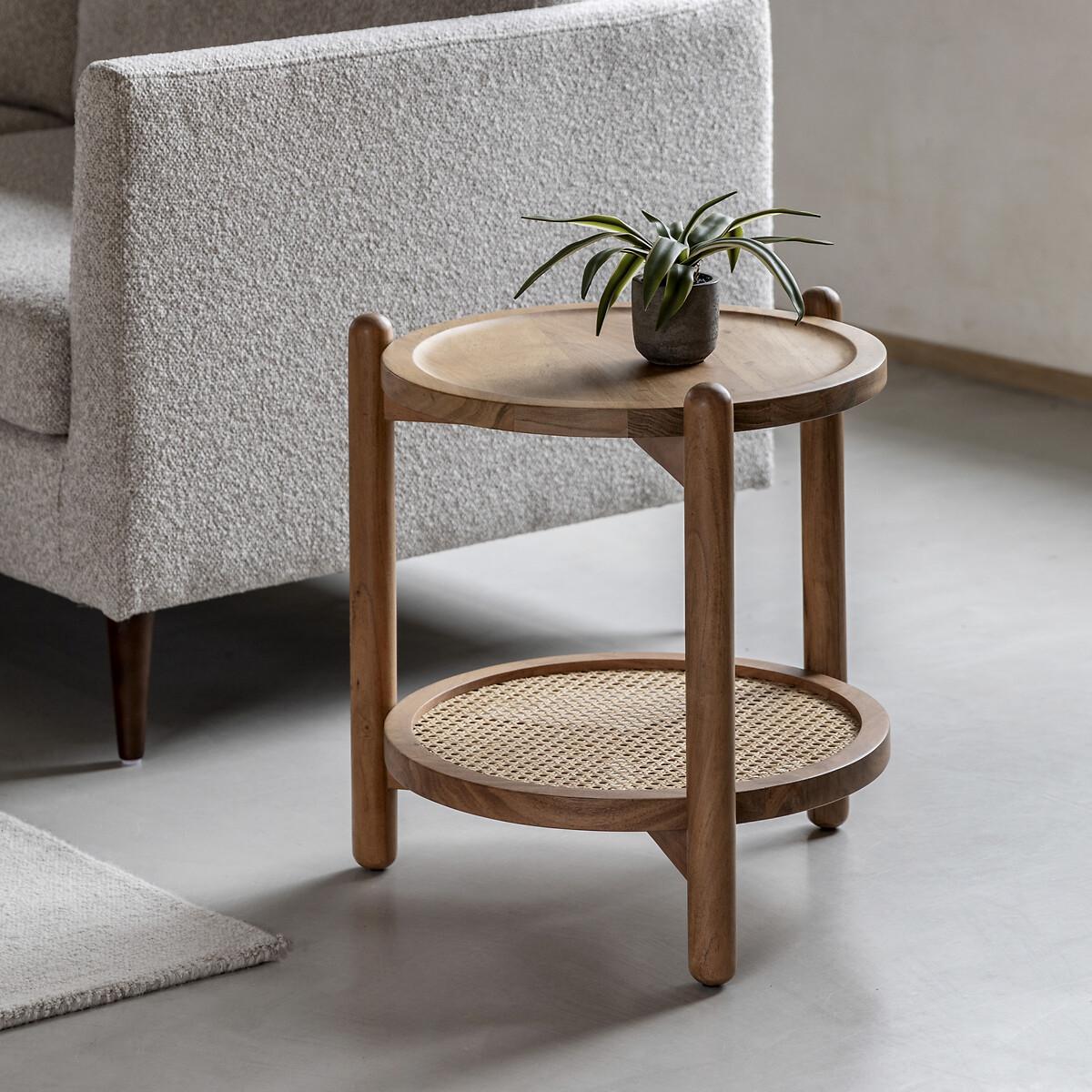 Chico Round Side Table with Rattan Shelf – image 1