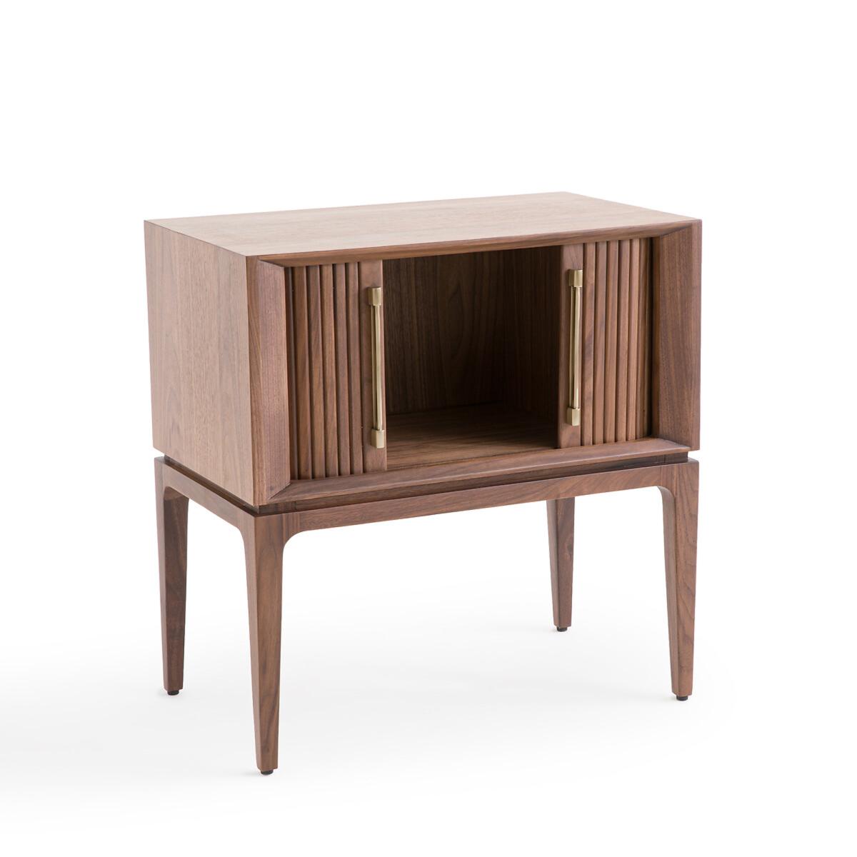 Liamca Walnut Beside Table with Sliding Doors – image 3
